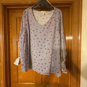 Red Relaxed Blouse with Flutter Sleeves